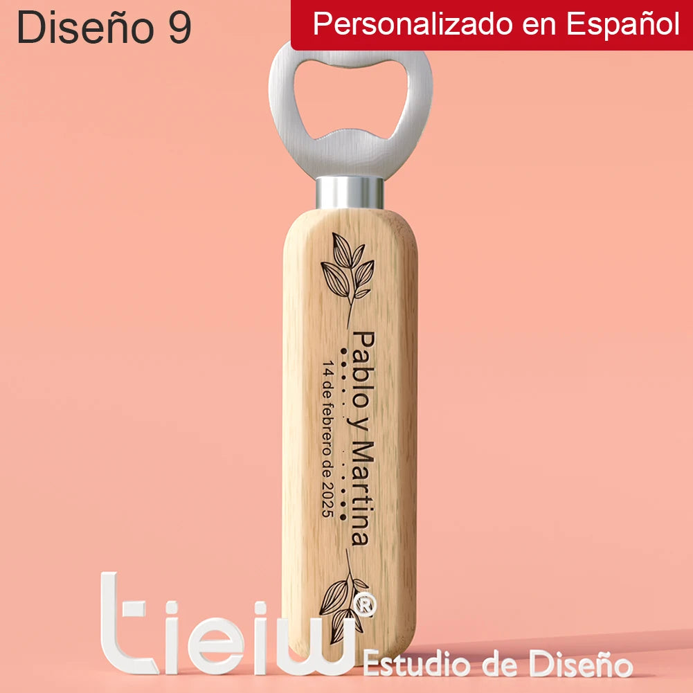 Cadeau invité mariage décapsuleur bois gravé — vue 24