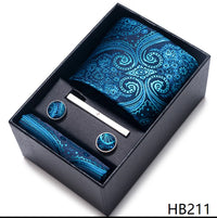 Coffret Cravate Mariage Homme Pochette et Boutons de Manchette — Turquoise Cachemire