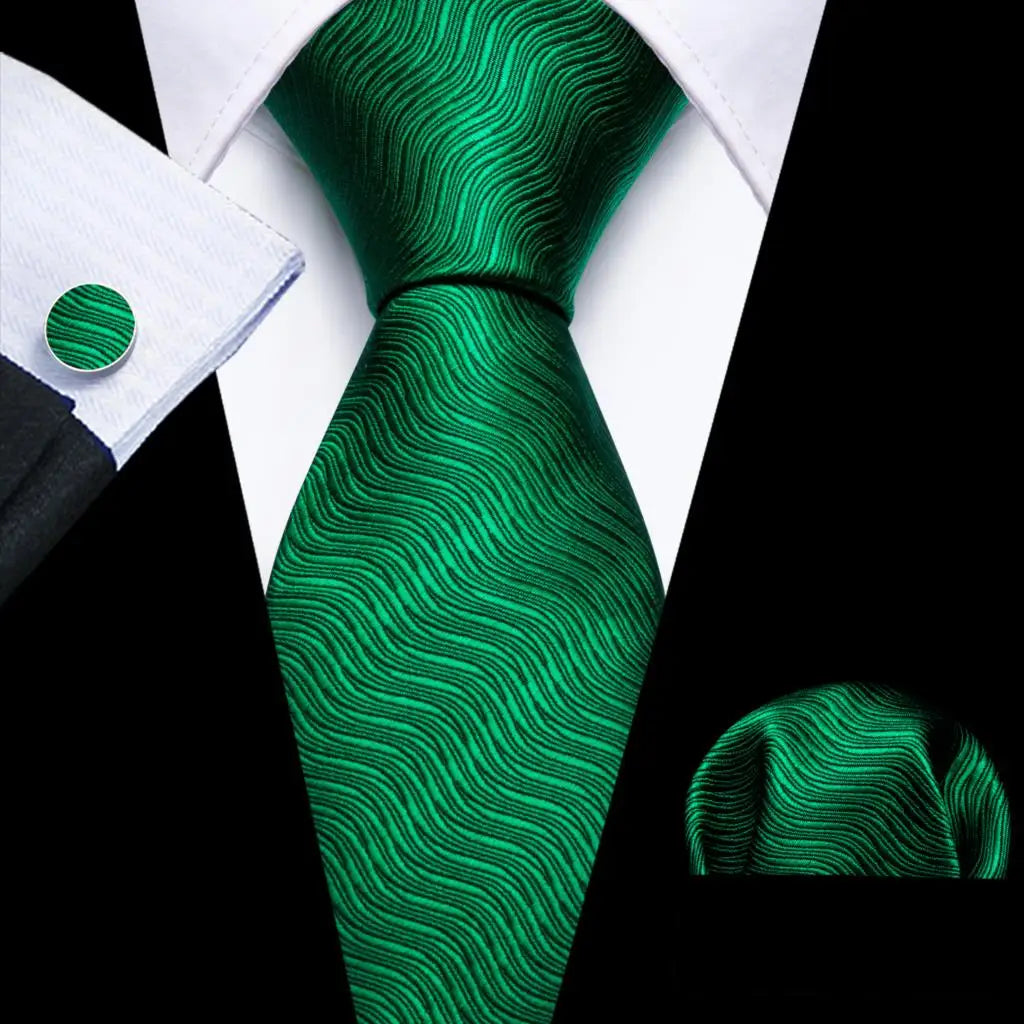 Cravate Mariage Homme Verte Pochette Boutons de Manchette