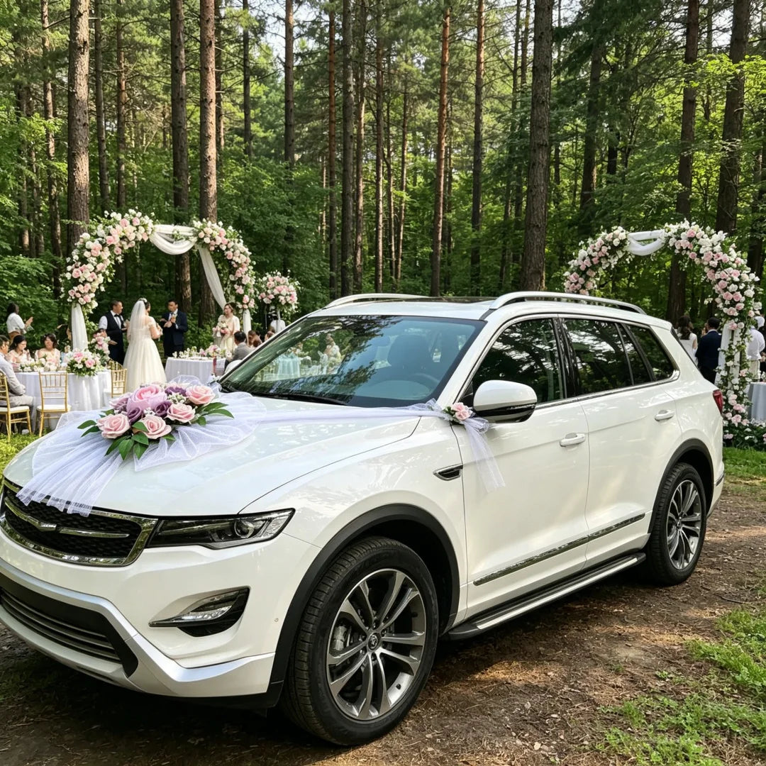 Fleurs Roses Décoration Voiture Mariage — vue 4