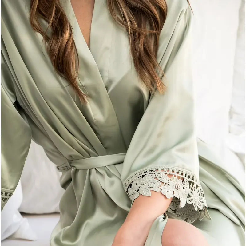 Peignoir Sauge Dentelle Demoiselle d'Honneur