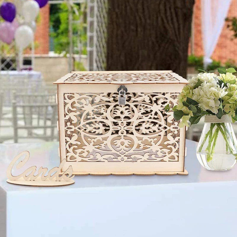 Urne Mariage Bois Ajouré Arabesques et Cadenas