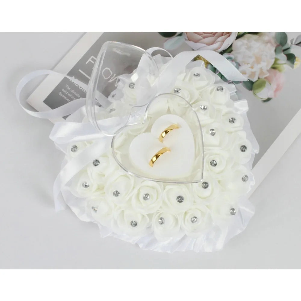 Coussin Alliances Cœur Roses Satinées Strass