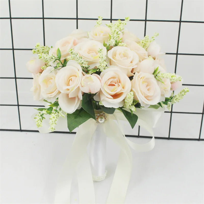 Bouquet de mariée fleurs artificielles roses satin