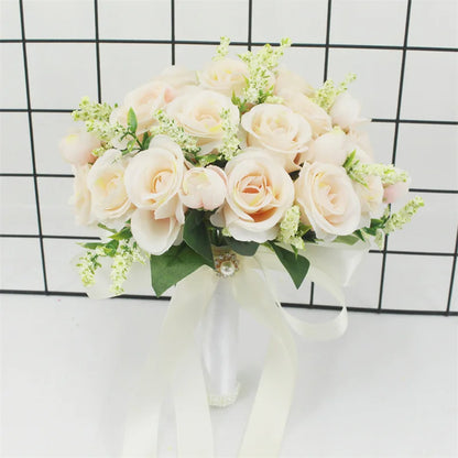 Bouquet de mariée fleurs artificielles roses satin