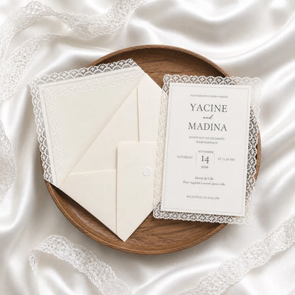Faire-Part Mariage Dentelle Ivoire Personnalisé