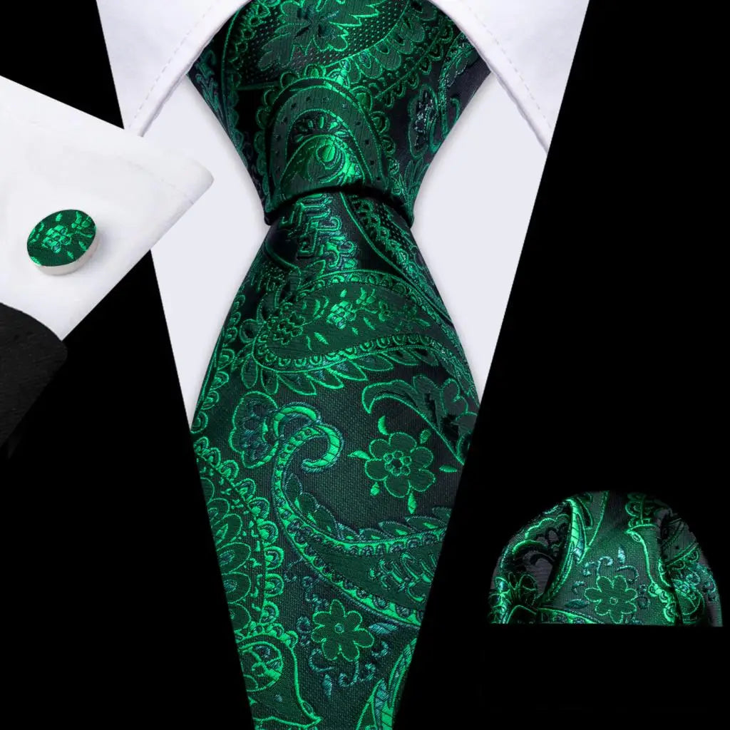 Cravate Mariage Homme Verte Pochette Boutons de Manchette