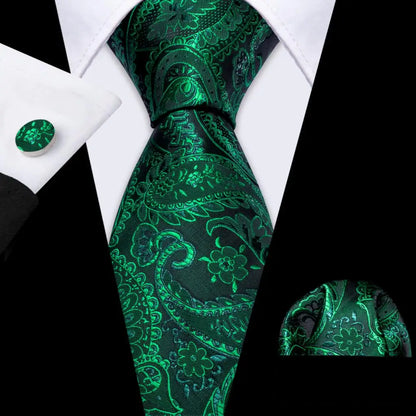 Cravate Mariage Homme Verte Pochette Boutons de Manchette