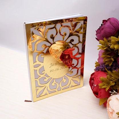 Livre d'Or Mariage Personnalisé Effet Miroir Doré ou Argenté