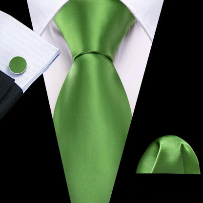 Cravate Mariage Homme Verte Pochette Boutons de Manchette