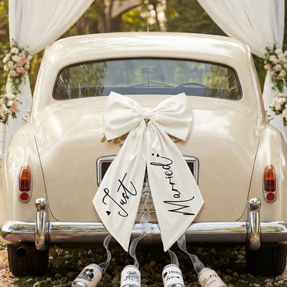 Nœud Arrière Voiture Mariage Satin Blanc — vue 2