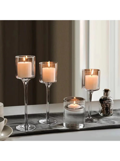 Trio de bougeoirs hauts en verre — vue 3