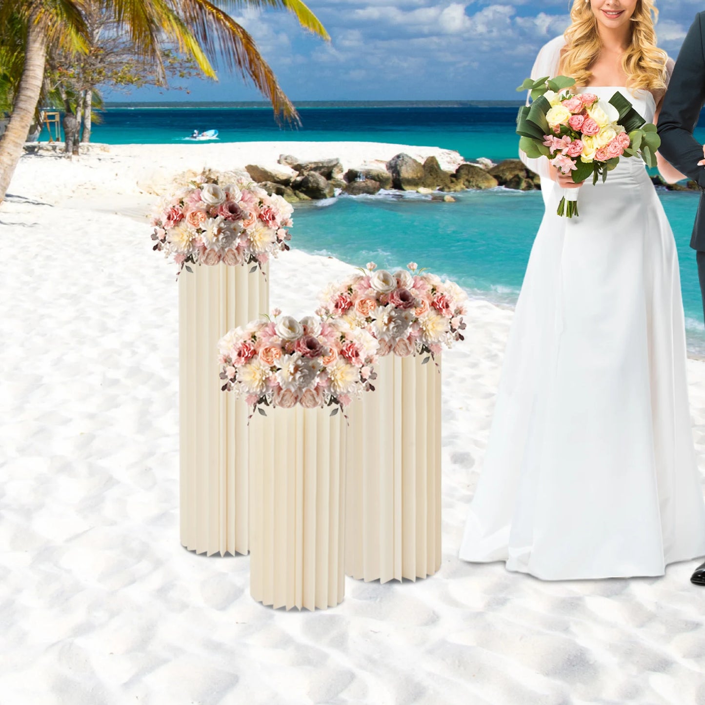 Lot de 3 Colonnes Mariage Ivoire 60 à 100 cm