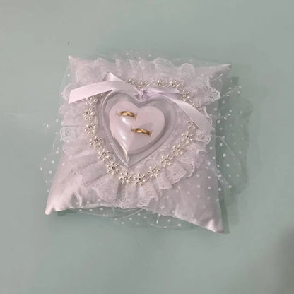 Coussin alliances cœur transparent et dentelle — vue 4