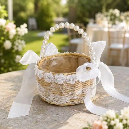 Panier fille d'honneur osier et dentelle
