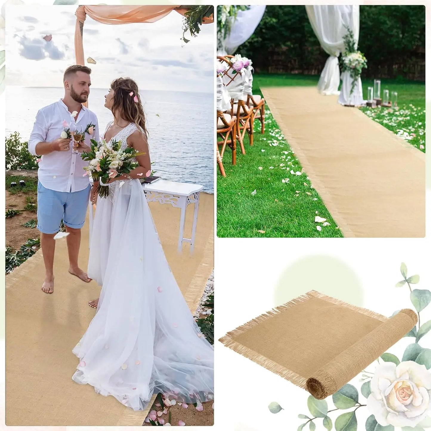 Tapis d'allée mariage jute champêtre