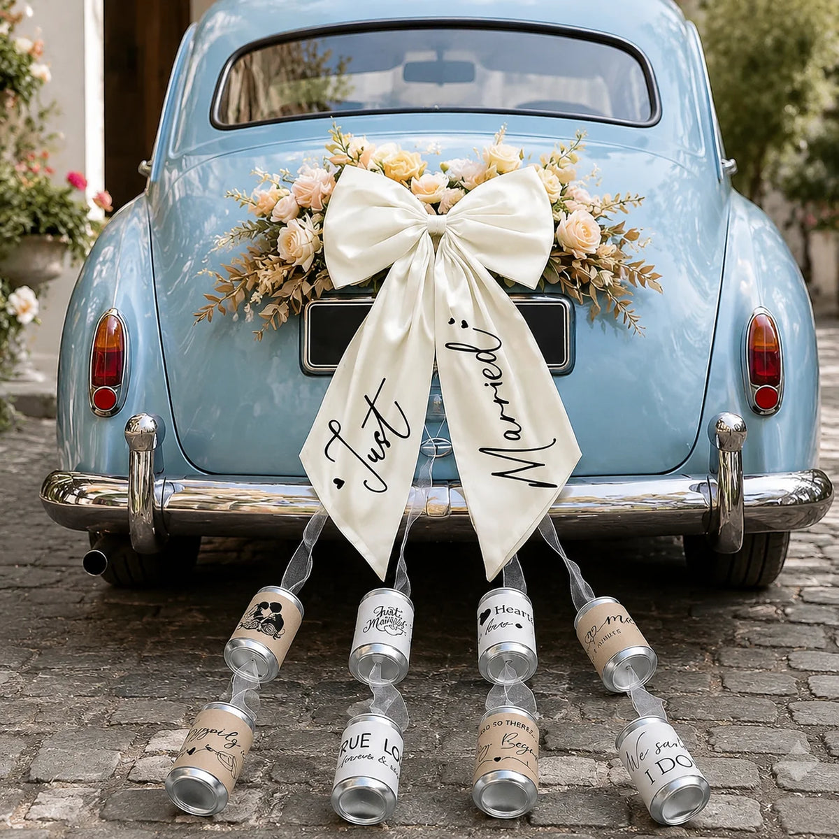 Nœud Arrière Voiture Mariage Satin Blanc