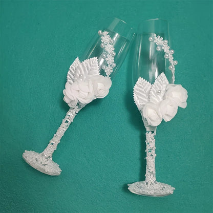 Flûtes Champagne Mariage Roses et Perles — vue 2