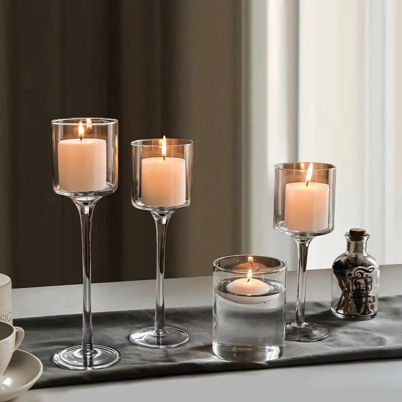 Trio de bougeoirs hauts en verre — vue 7