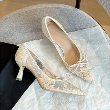 Escarpins Mariée Dentelle et Nœud