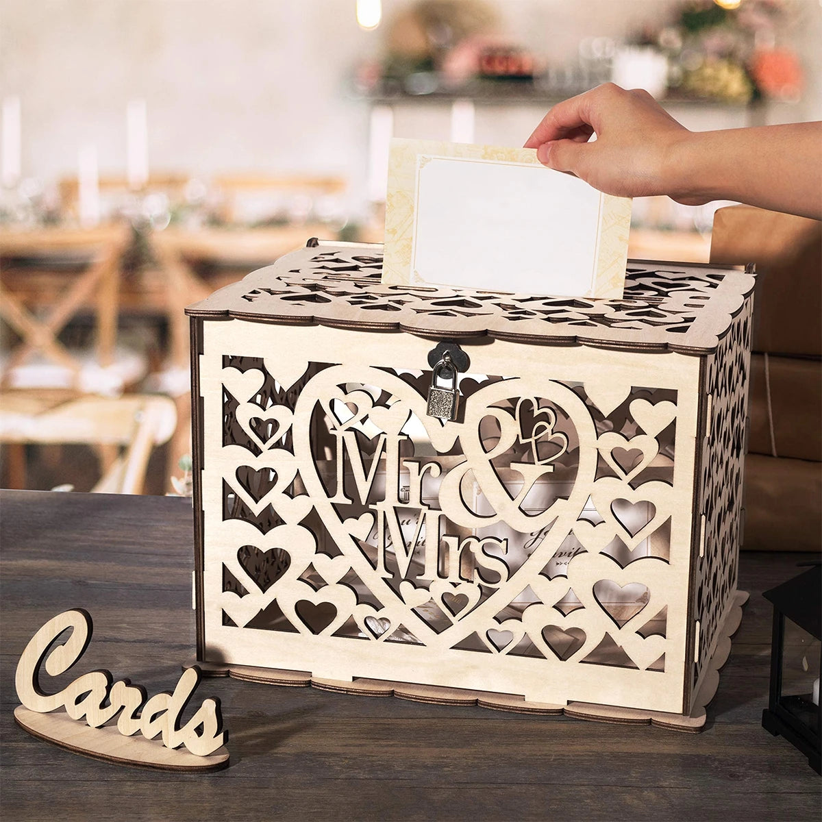 Urne Mariage en Bois avec Cadenas et Clé