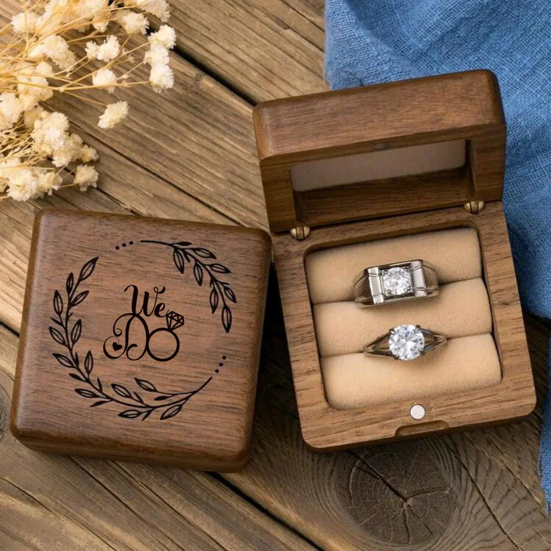 Boîte Alliance Mariage Bois Gravée
