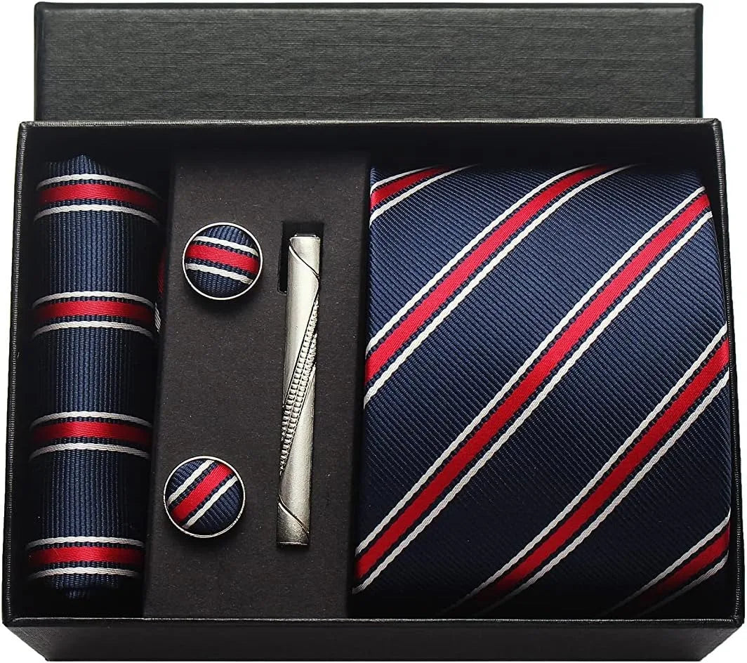 Coffret Cravate Mariage 8 cm Pochette Pince et Manchettes