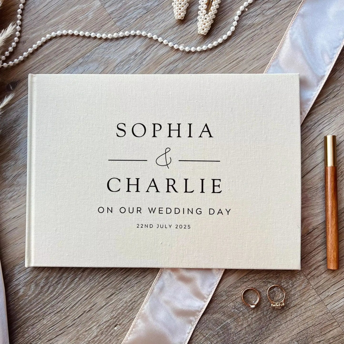 Livre d'or mariage personnalisé en lin naturel
