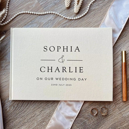 Livre d'or mariage personnalisé en lin naturel