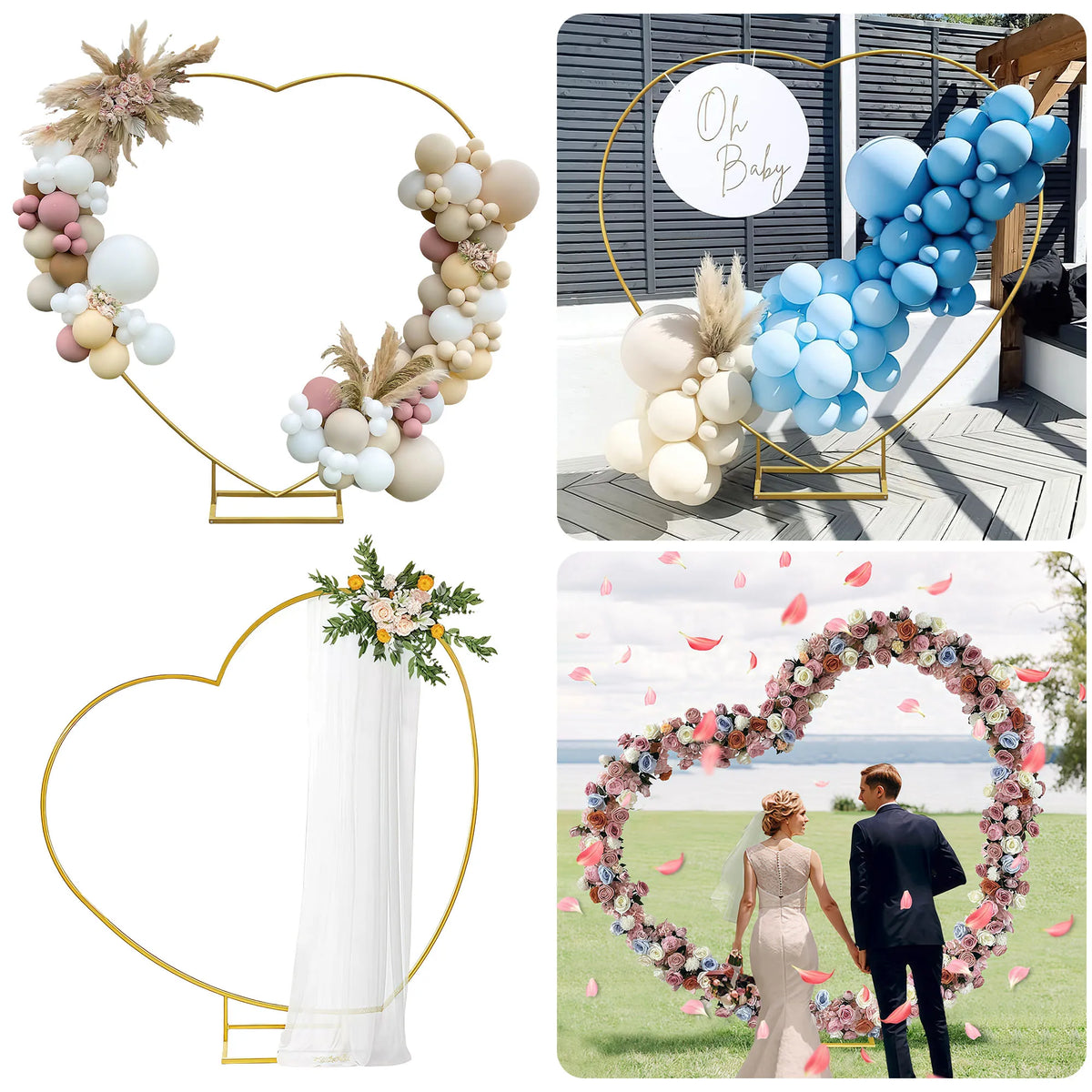 Arche mariage cœur métal doré