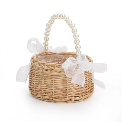 Panier fille d'honneur osier poignée perles