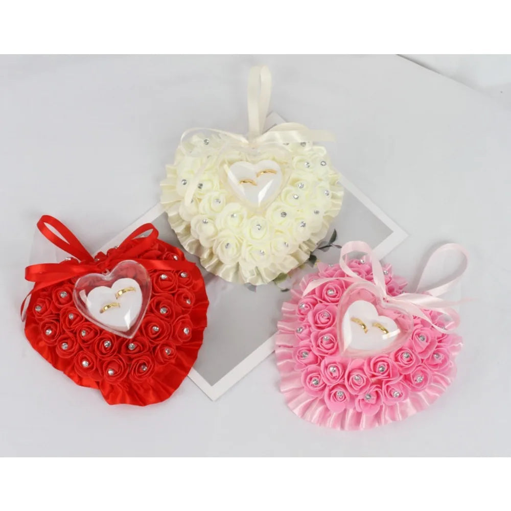 Coussin Alliances Cœur Roses Satinées Strass