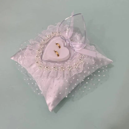 Coussin alliances cœur transparent et dentelle — vue 2