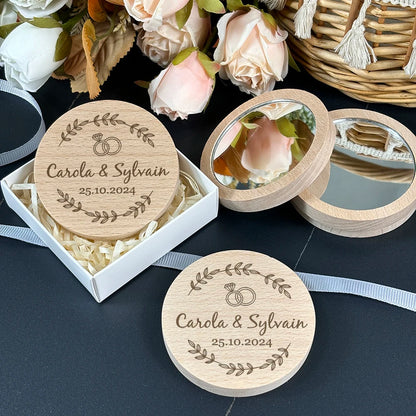 Miroir de poche bois personnalisé mariage — vue 2