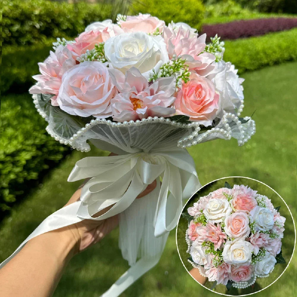 Bouquet de mariée roses et gypsophile — vue 14