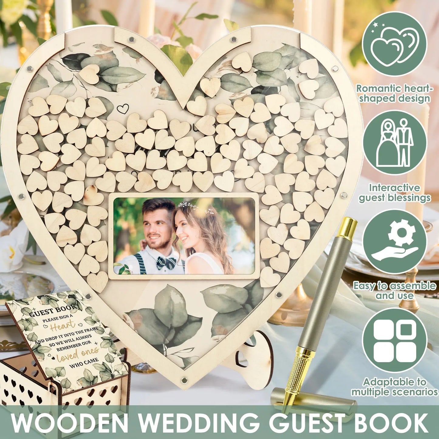 Livre d'or mariage original cœurs en bois