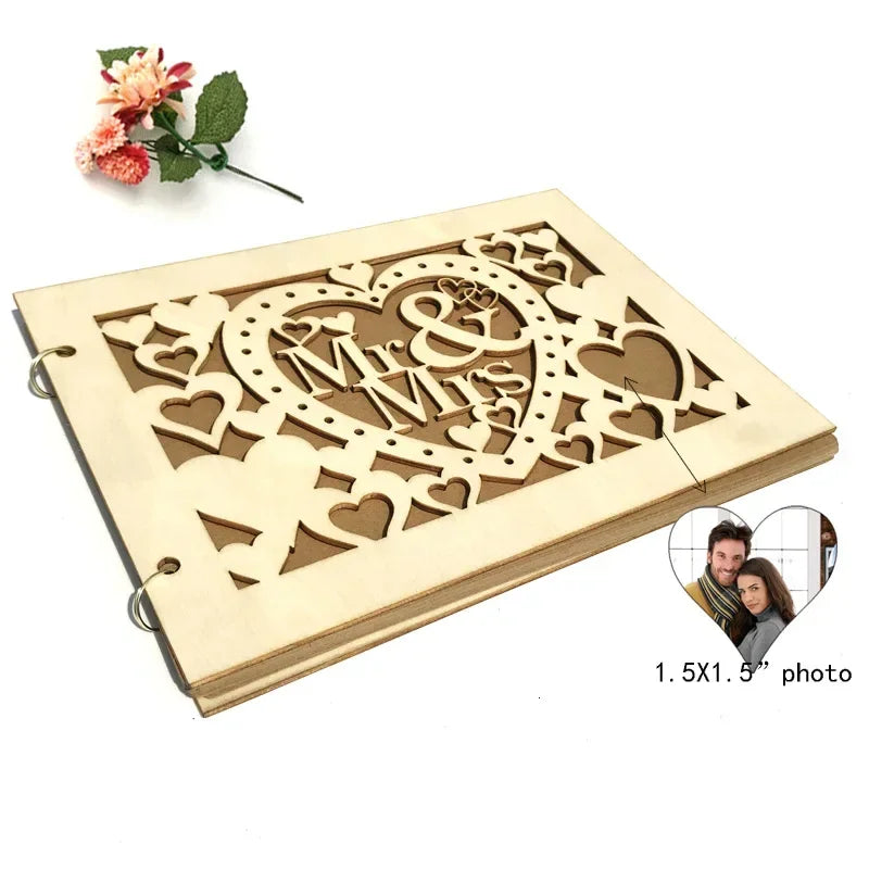Livre d'Or Mariage Bois Champêtre Cadre Photo