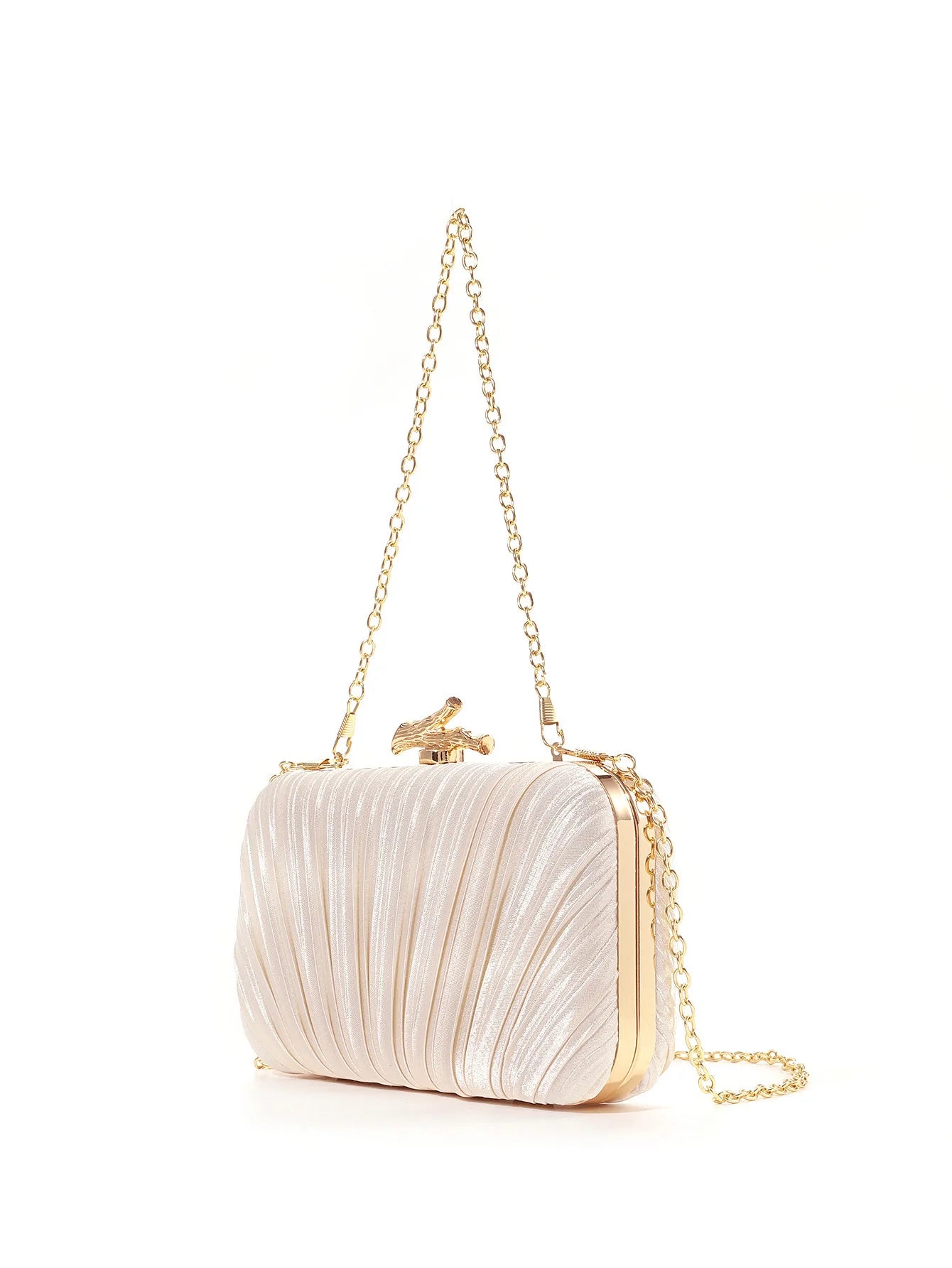 Pochette Mariage Satin Plissé à Chaîne