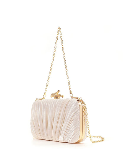 Pochette Mariage Satin Plissé à Chaîne