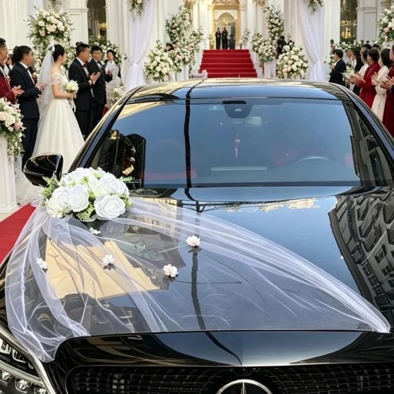 Décoration Voiture Mariage Tulle et Roses — vue 4