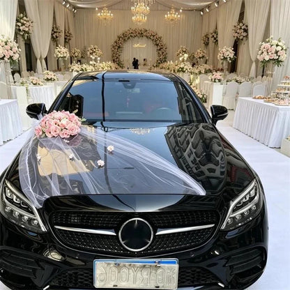 Décoration Voiture Mariage Tulle et Roses — vue 2