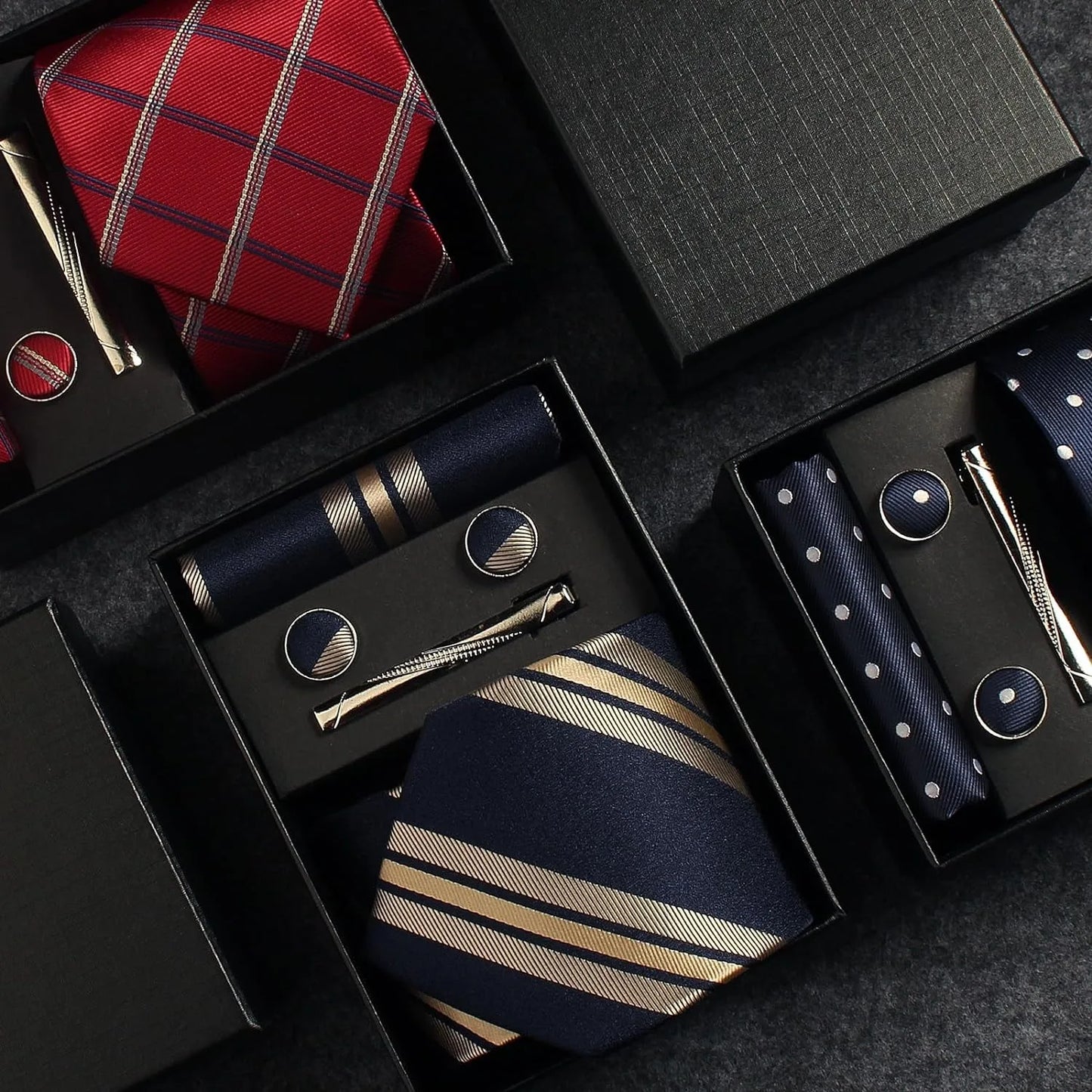 Coffret Cravate Mariage 8 cm Pochette Pince et Manchettes