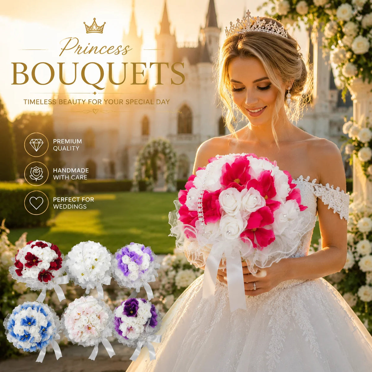 Bouquet de mariée roses et strass