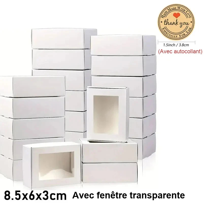 Boîte Cadeau Invité Mariage en Papier Kraft — 8,5 × 6 cm Blanc, avec fenêtre