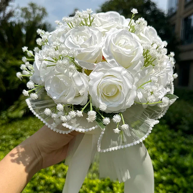 Bouquet de mariée roses et gypsophile — vue 2