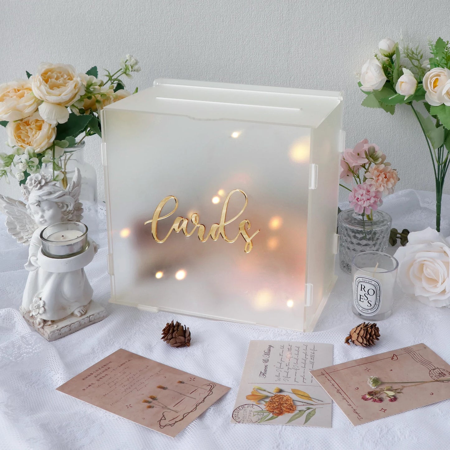 Urne mariage acrylique dépoli guirlande lumineuse
