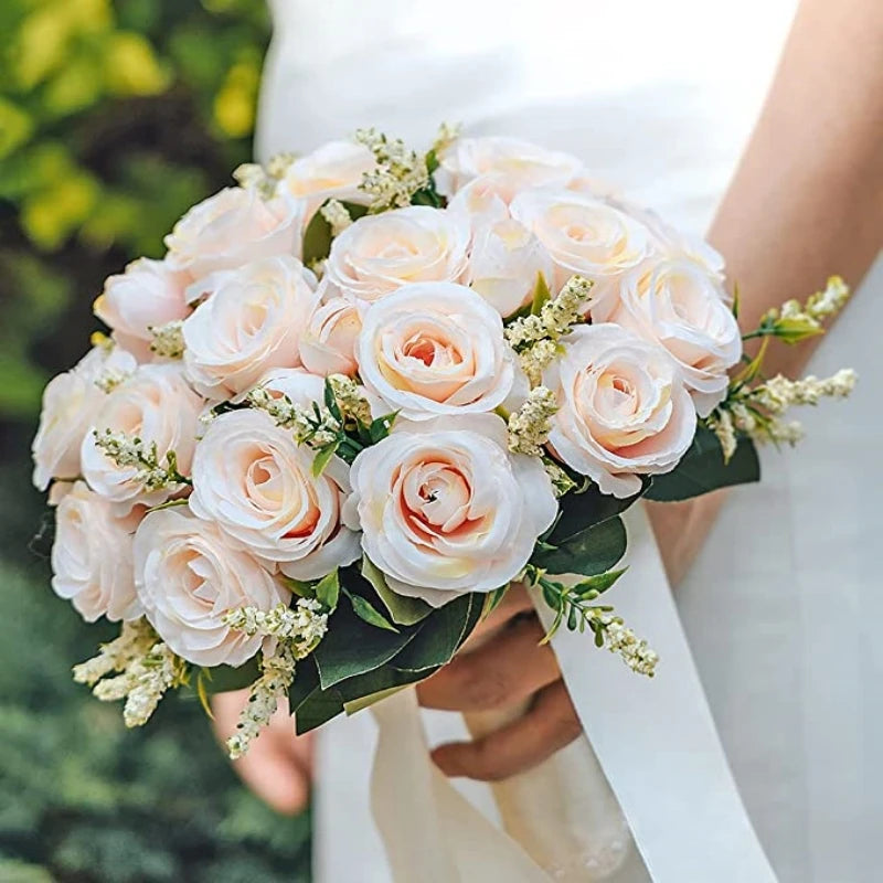 Bouquet de mariée fleurs artificielles roses satin