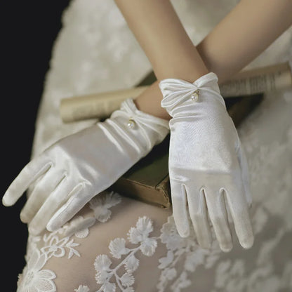 Gants Mariée Satin Courts à Perles