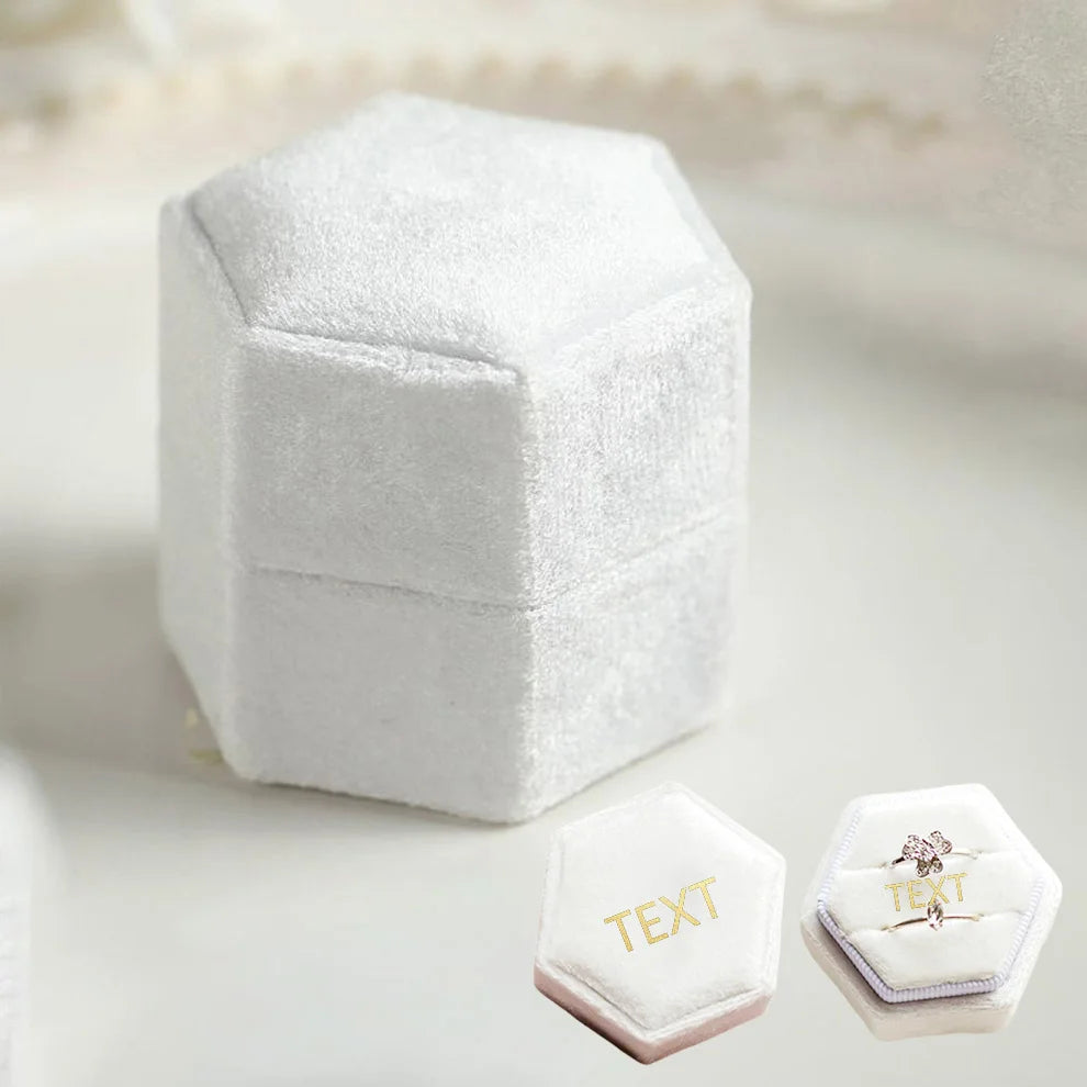 Personalized Hexagon Velvet Wedding Ring Box Engraved Name Date Bridal Jewelry Storage Box Engagement Decor