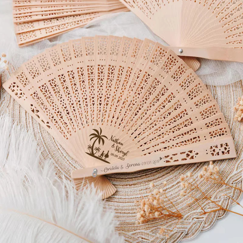 Éventail mariage personnalisé avec pochette